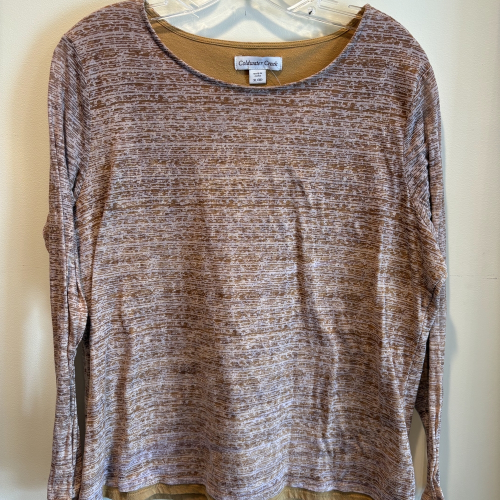 Coldwater Creek Brown Patterned Long Sleeve Blouse